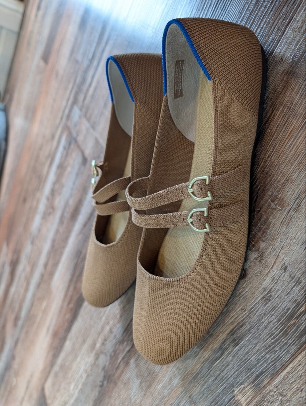 Rothy's The Double Buckle Mary Jane Java Chip Biege Ballet Flats Sz 8 - Picture 3 of 13
